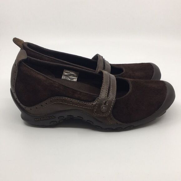 Merrell Plaza Bandeau suede Mary Jane Slip On Wedge Chocolate  Womens Size 7 - Picture 1 of 17
